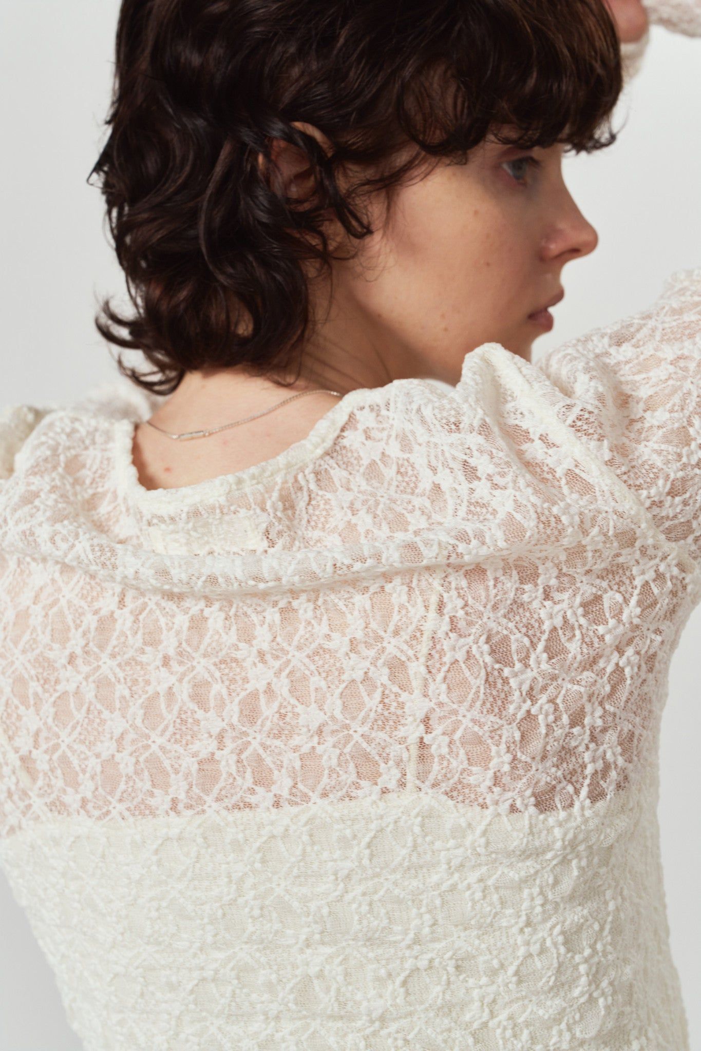 レーストップス (ホワイト) lace gathered top (White) / 26AW