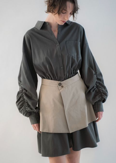 docking skirt layered like shirt OP / スカートレイヤード シャツワンピース (Mauve beige) / 26SS