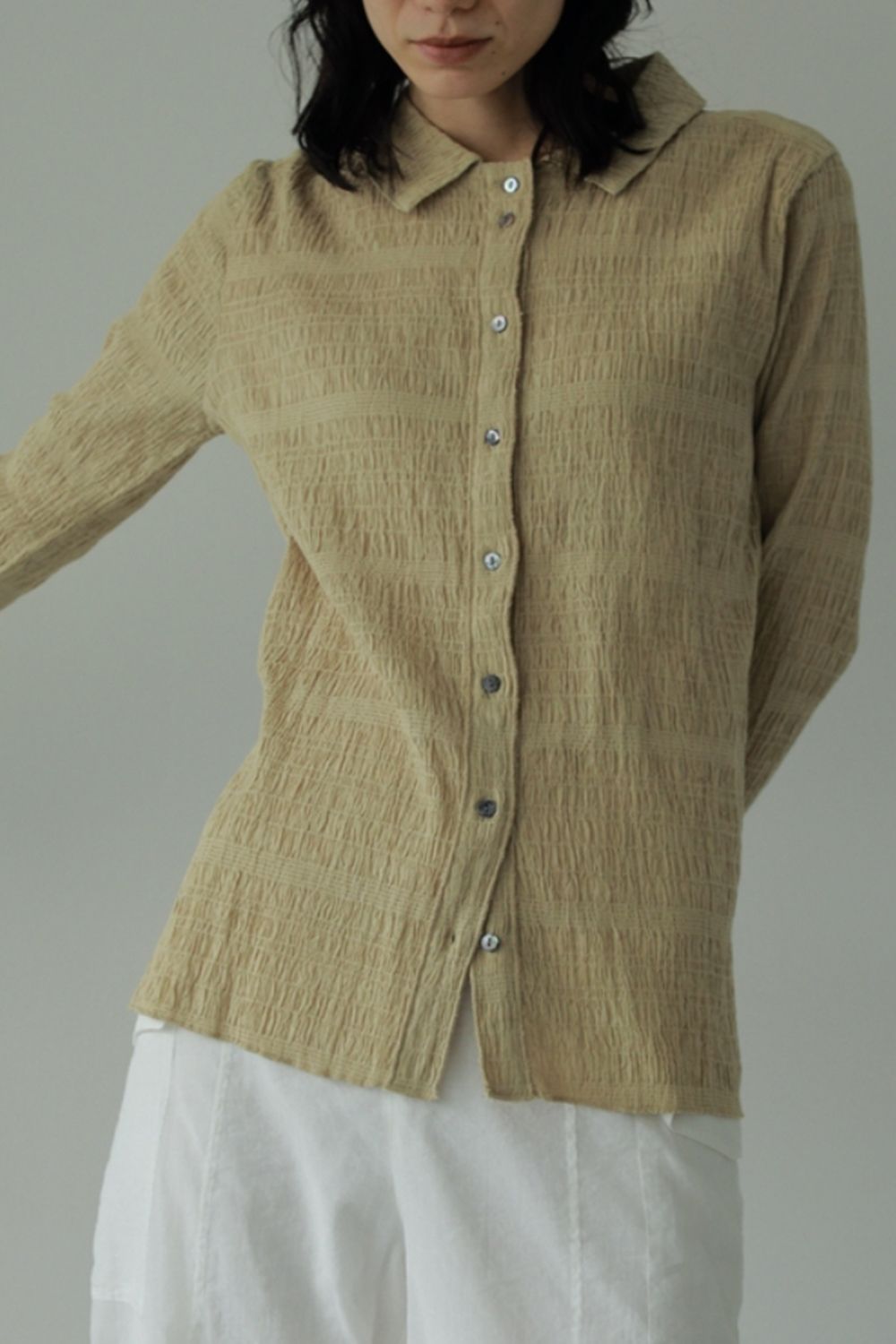 Shirring Mellow Shirts / シャーリング メロウシャツ (ベージュ)