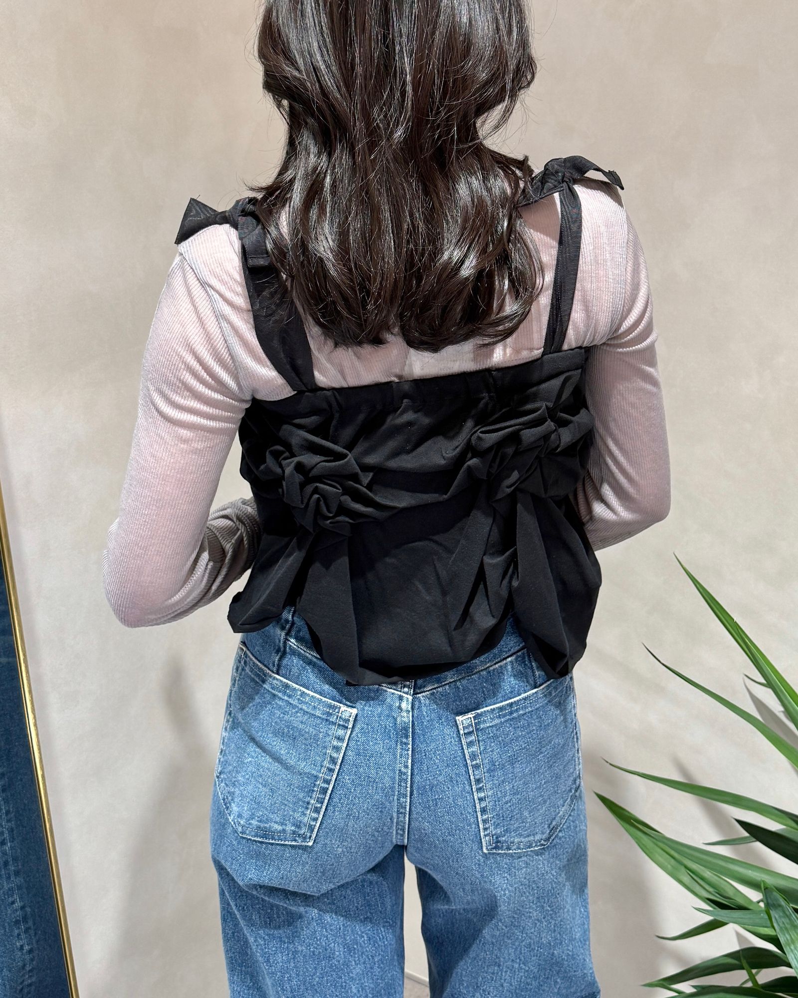 【25SS】FLOWER MICRO TOP / フラワーマイクロトップス (ブラック) / レディース