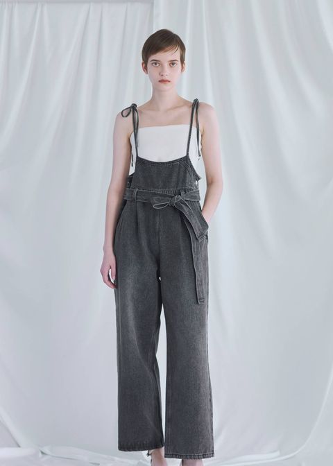 デニム リボンサロペット (ブラック) denim tapered ribbon salopette (Black) /  26SS