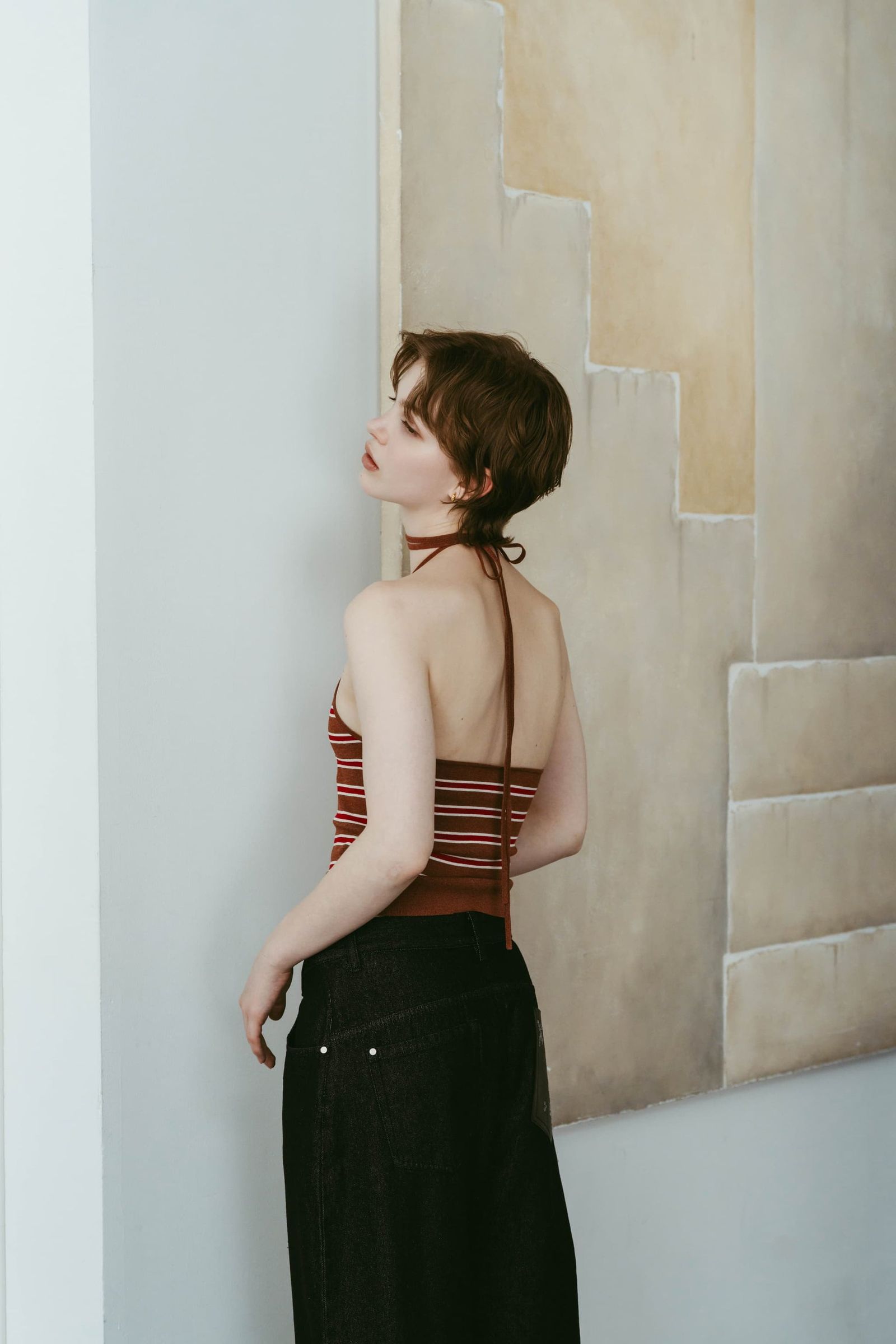ニット ホルタービスチェ (ブラウン) knit halter bustier (Brown) /  26SS