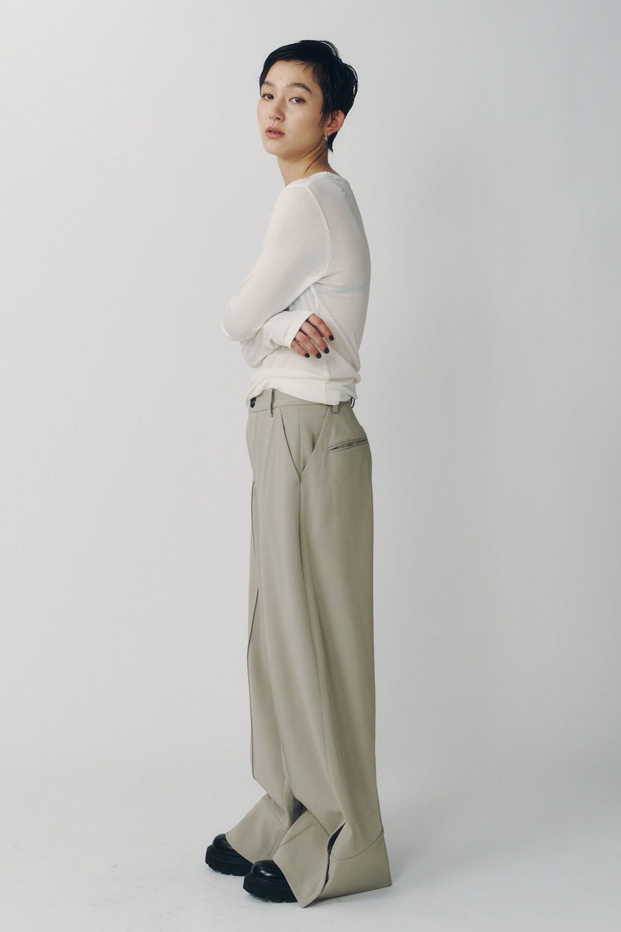 ダブルヘムトラウザー (サンドベージュ) double hem trousers(unisex) (Sand Beige) / 26AW