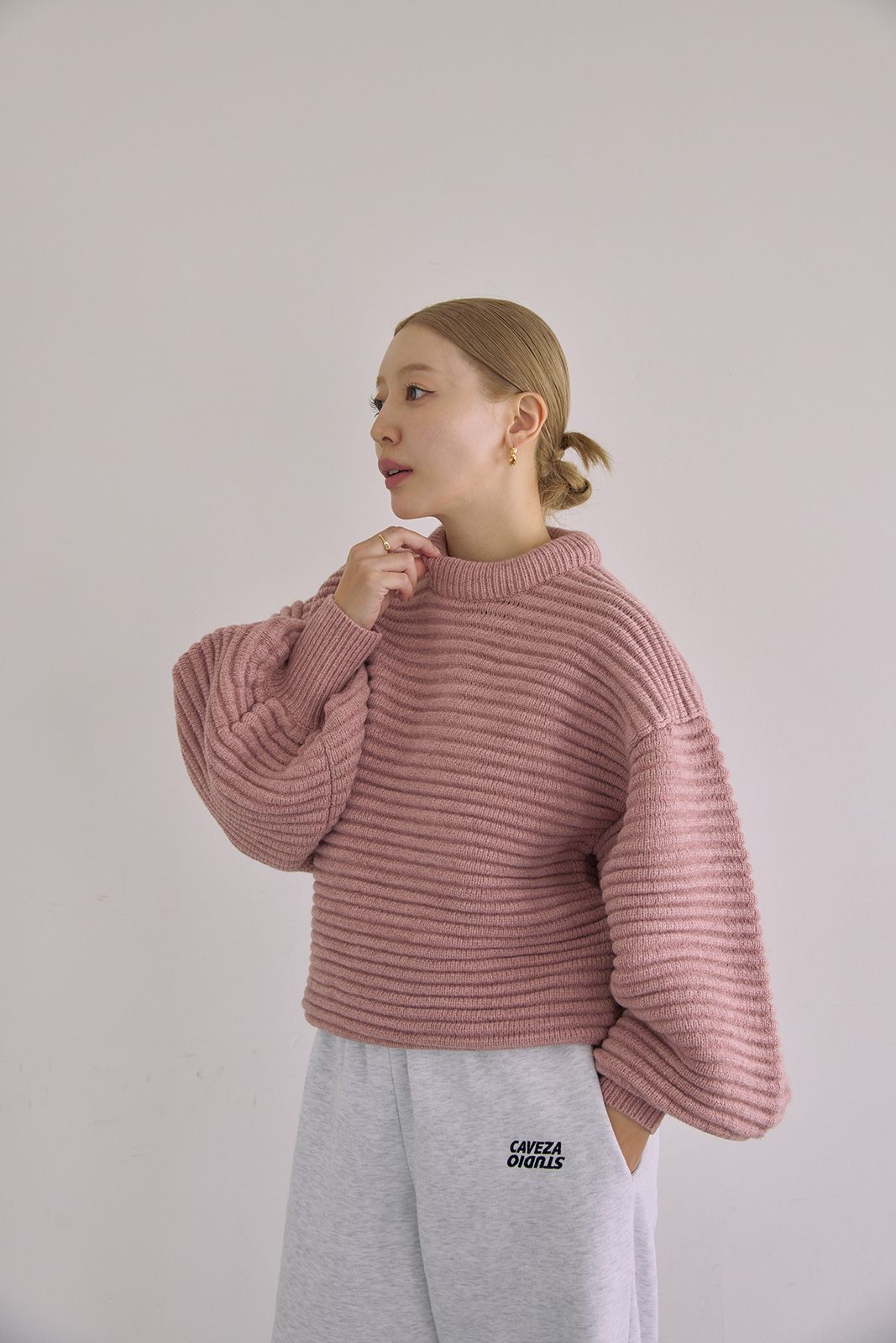 ボリュームスリーブニットトップス (ピンク) Raglan Sleeve Long Coat (Pink) / 26AW