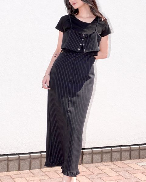 レイヤード3ピース ワンピース (ブラック) asymmetry layered 3 piece stripe OP (Black) /  26SS