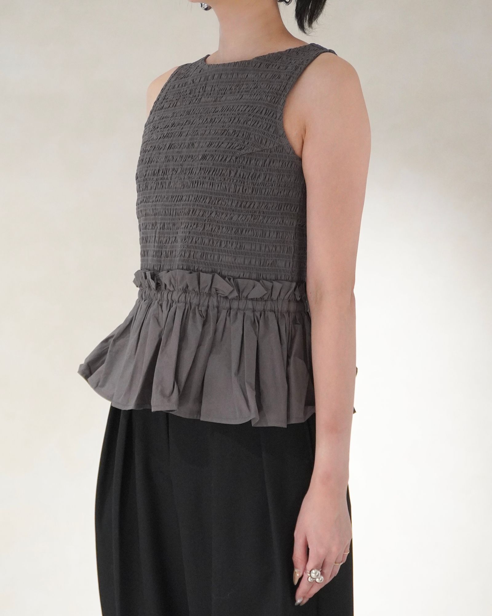 コットンシャーリングトップス (ダークグレー)  Shirring Tops (Dark gray) /  26SS