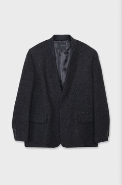 【メンズ】TWEED NO COLLAR JACKET / ツイード ノーカラージャケット (ブラック)