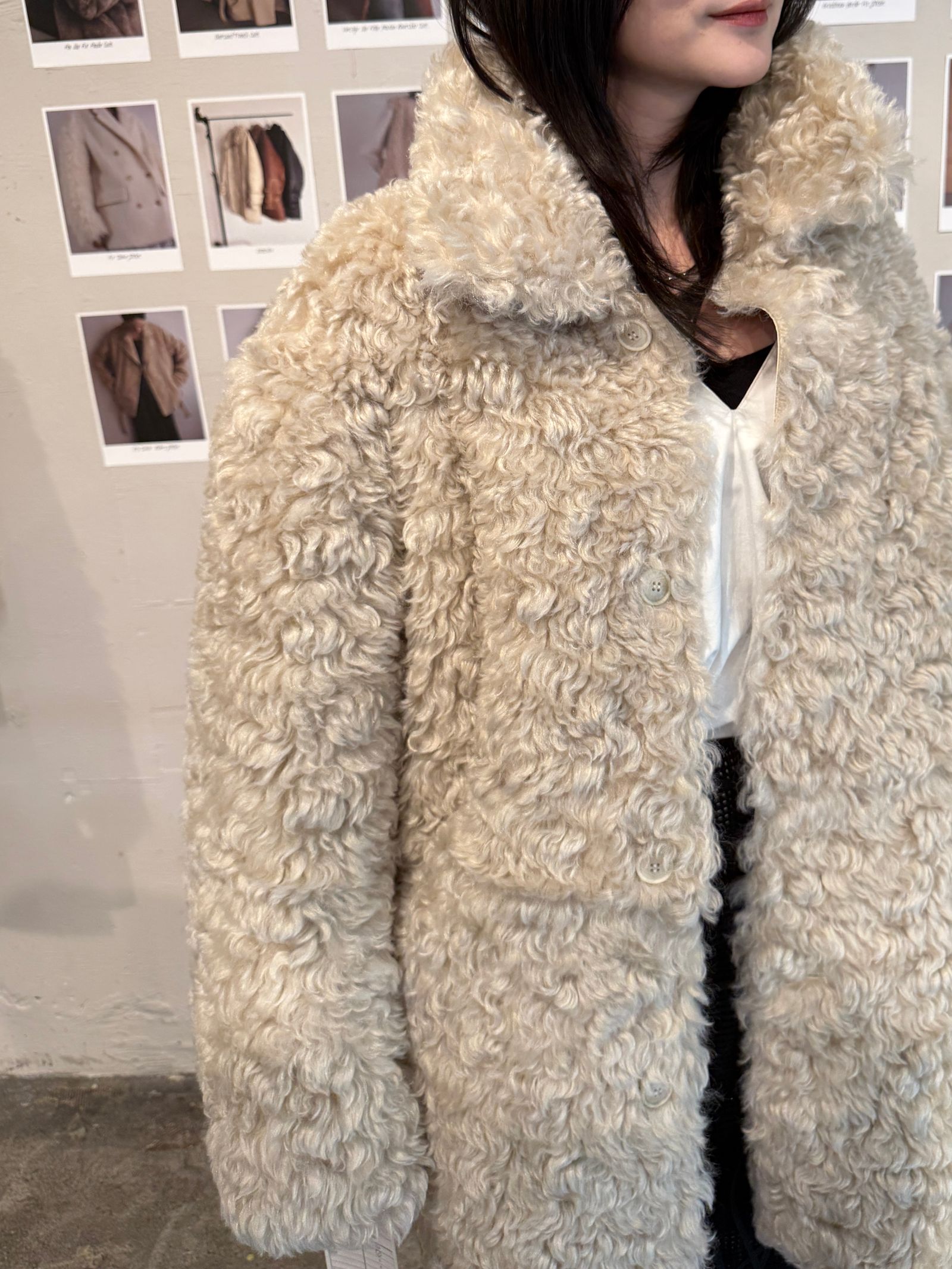 【25AW】Vintage Like Fake Mouton Reversible Coat (クリーム) / ヴィンテージライクムートン リバーシブルファーコート / エコファー / フェイクファー
