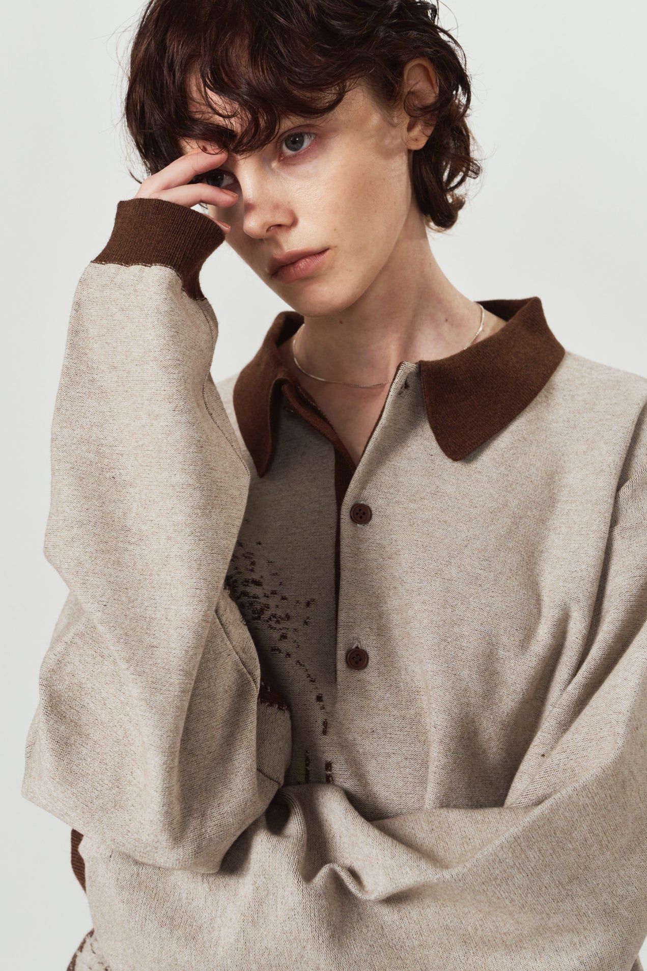 リバーシブル ジャガードポロニット (ブラウン) reversible jacquard polo knit(unisex) (Brown) / 26AW