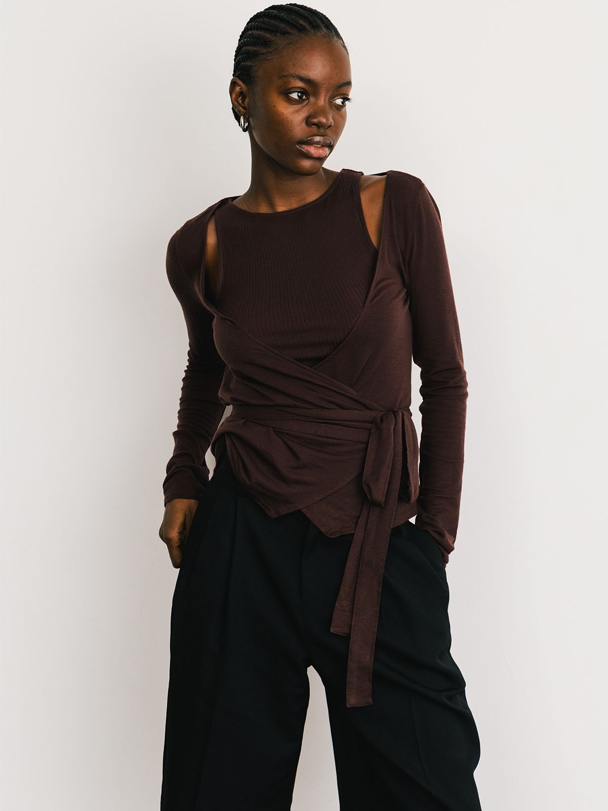 【25SS】SLK SHEER CACHECOEUR CAMI SET / シアー カシュクール セットトップス (バーガンディー)
