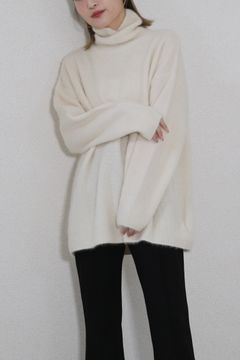 FOX HIGH NECK KNIT TOPS / フォックスハイネックニット トップス (ホワイト) ふわふわニット