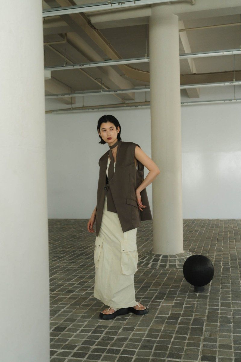 2way collarless gilet / 2ウェイ カラーレスジレ (グレージュ) / ユニセックス