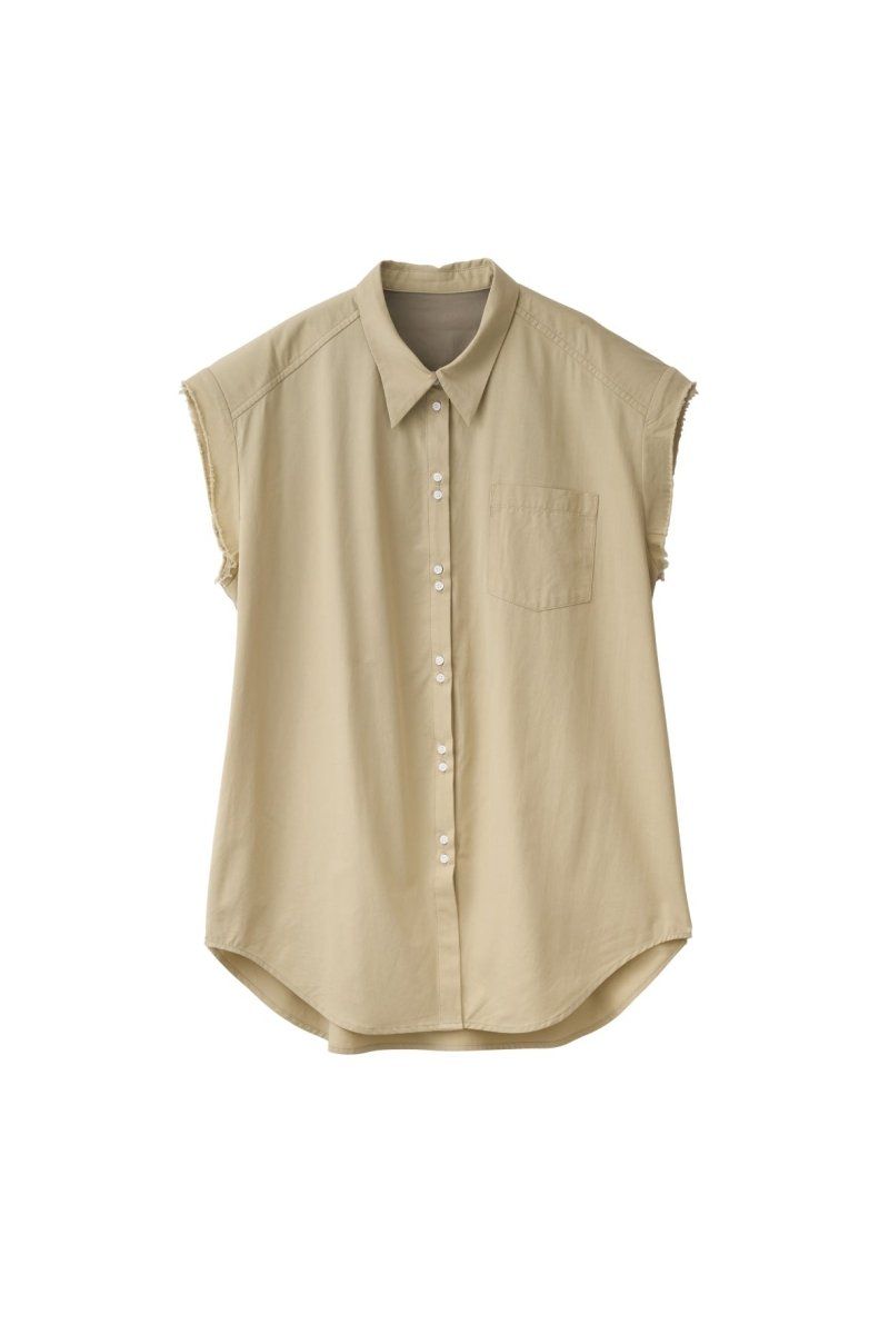 stripe label nosleeve shirt / ストライプ ラベル ノースリーブ シャツ (モスグリーン) / 25SS