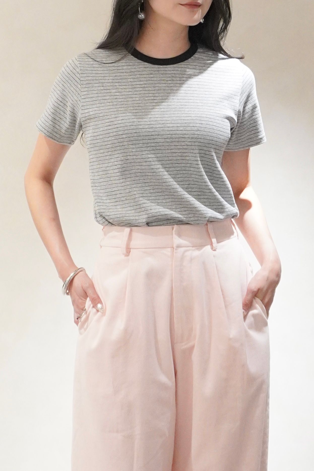 コンフォートスリムボーダーTシャツ (グレー) Slim Border T-shirt (Gray) /  26SS