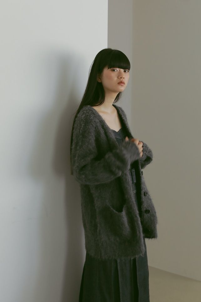ALPACA WOOL STRAIGHT CARDIGAN / アルパカウールストレートカーディガン (チャコール) / ふわふわカーディガン / 体型カバー