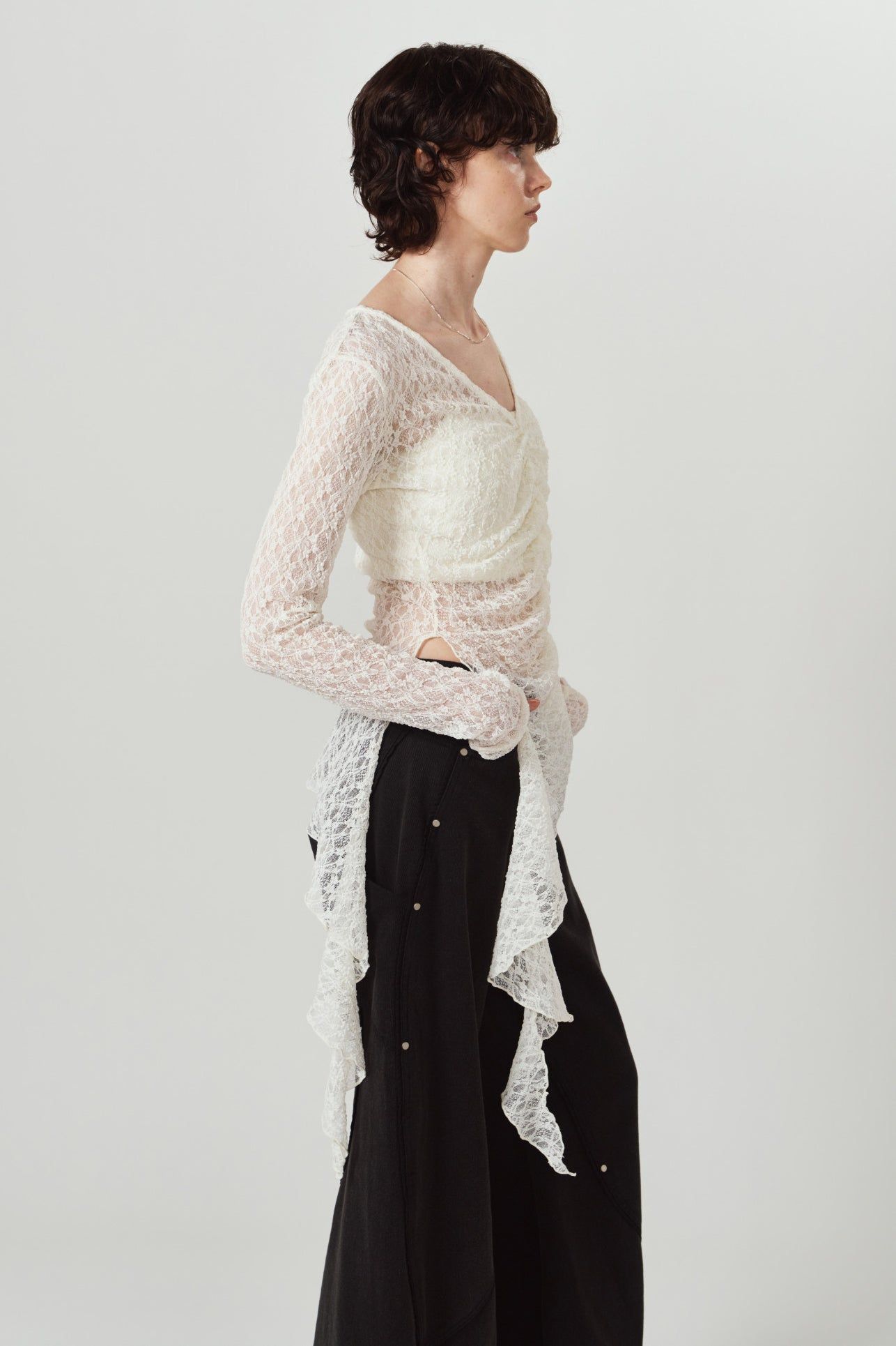 レーストップス (ホワイト) lace gathered top (White) / 26AW