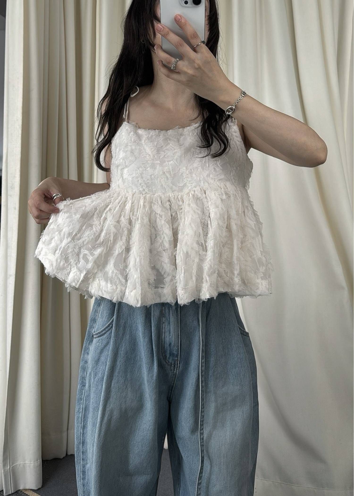カットジャガード キャミソール (シェル) cut jacquard tulle gather camisole (Shell) /  26SS
