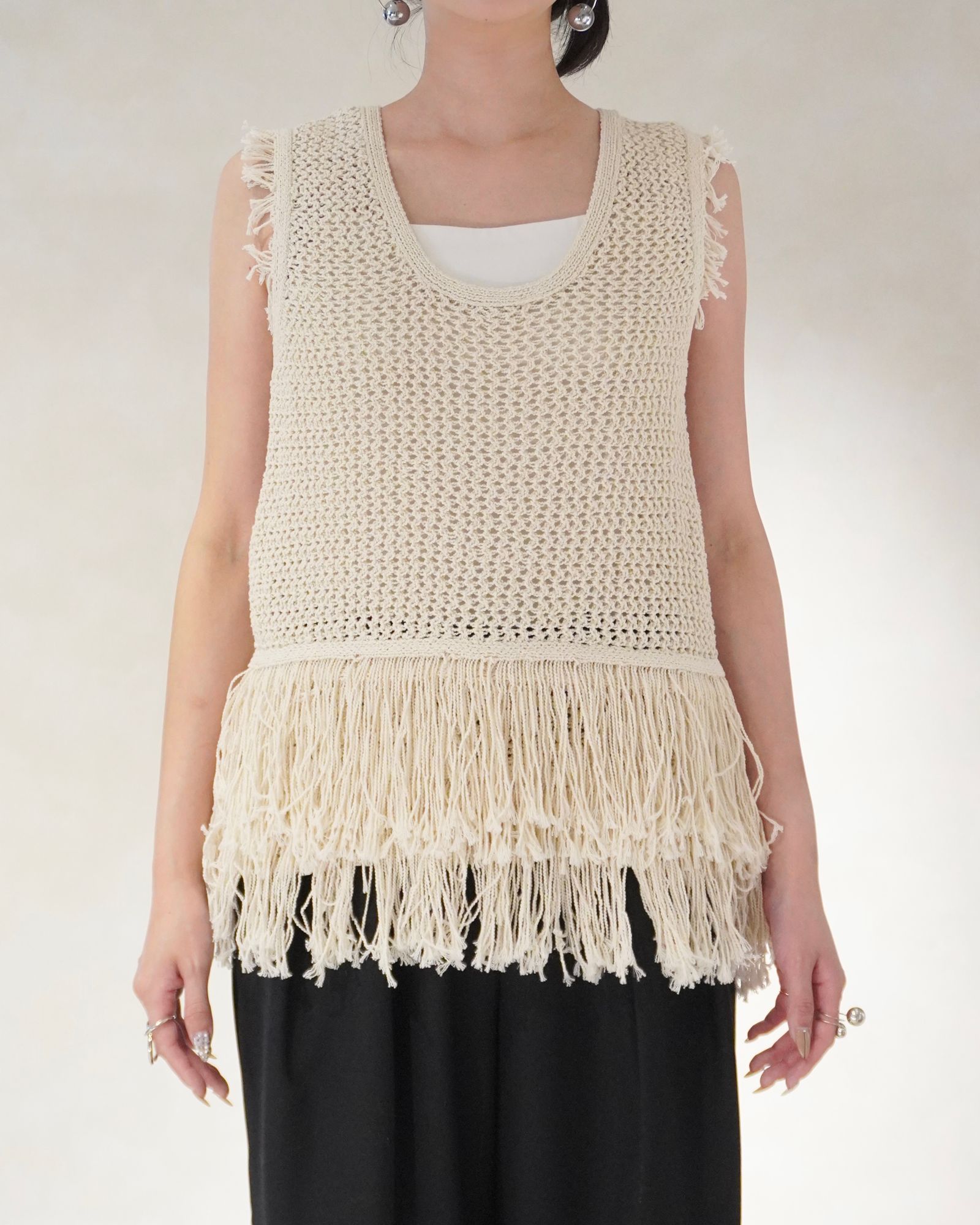 —*—様 anuke アンヌーク　フリンジニット 2WAYタンクトップ　アイボリ ànuke - フリンジ ニットタンクトップ (アイボリー) Fringe Knit