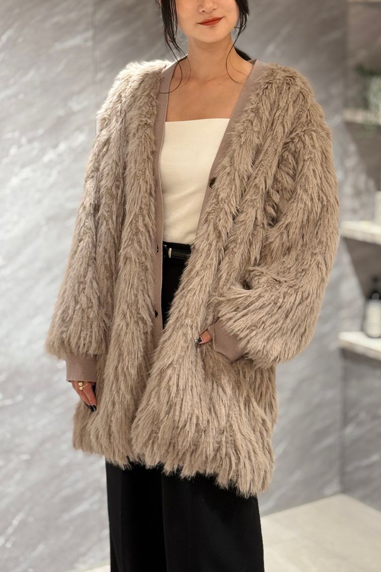 THINK FUR - Fur×Knit Medium Cardigan (グレージュ) | Sir online 