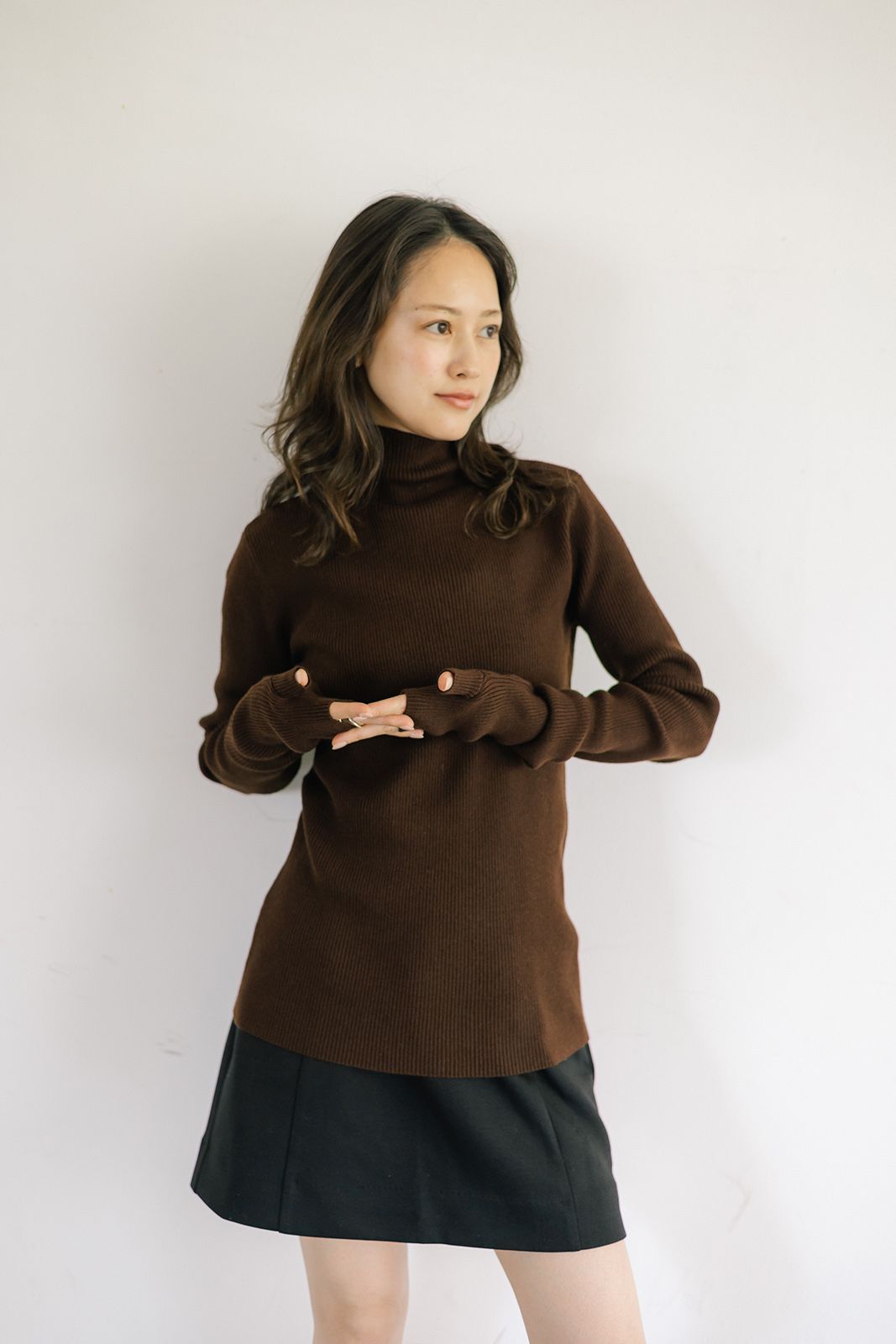 ハンドウォーマーリブトップス (ブラウン) Hand warmer ribbed top (Brown) / 26AW