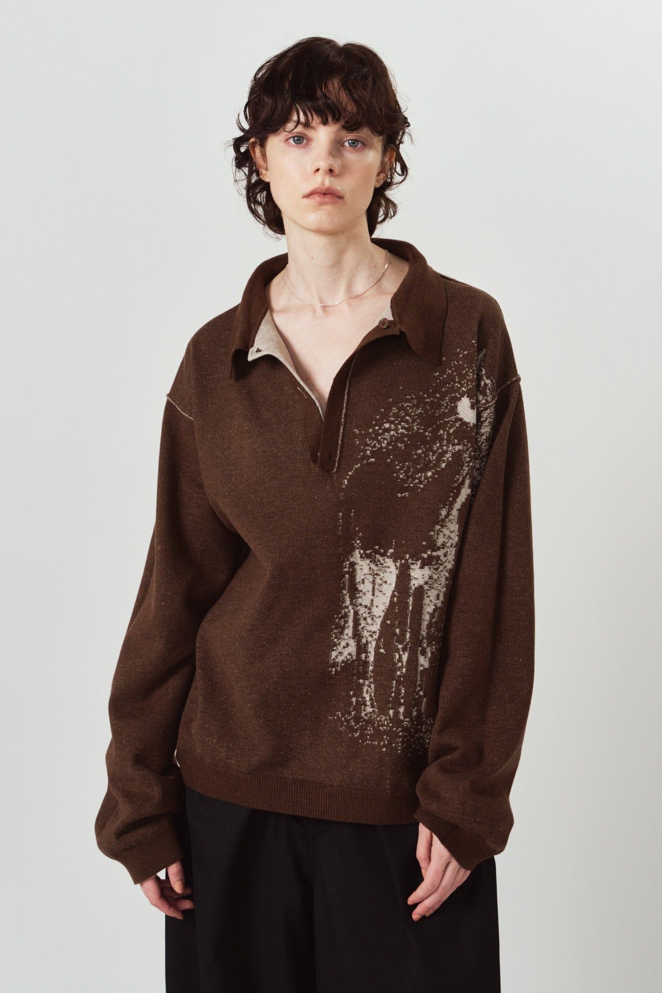 リバーシブル ジャガードポロニット (ブラウン) reversible jacquard polo knit(unisex) (Brown) / 26AW