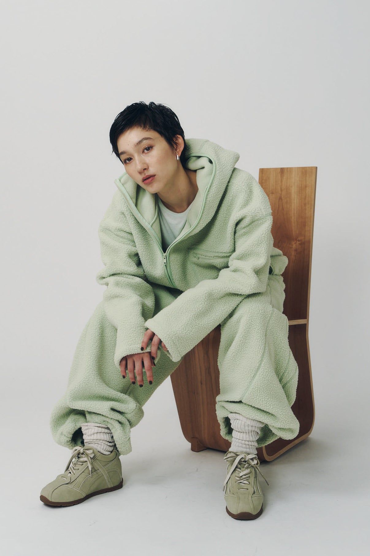 カーブジップ ボアフーディ (ミント) curved zip boa hoodie(unisex) (Mint) / 26AW