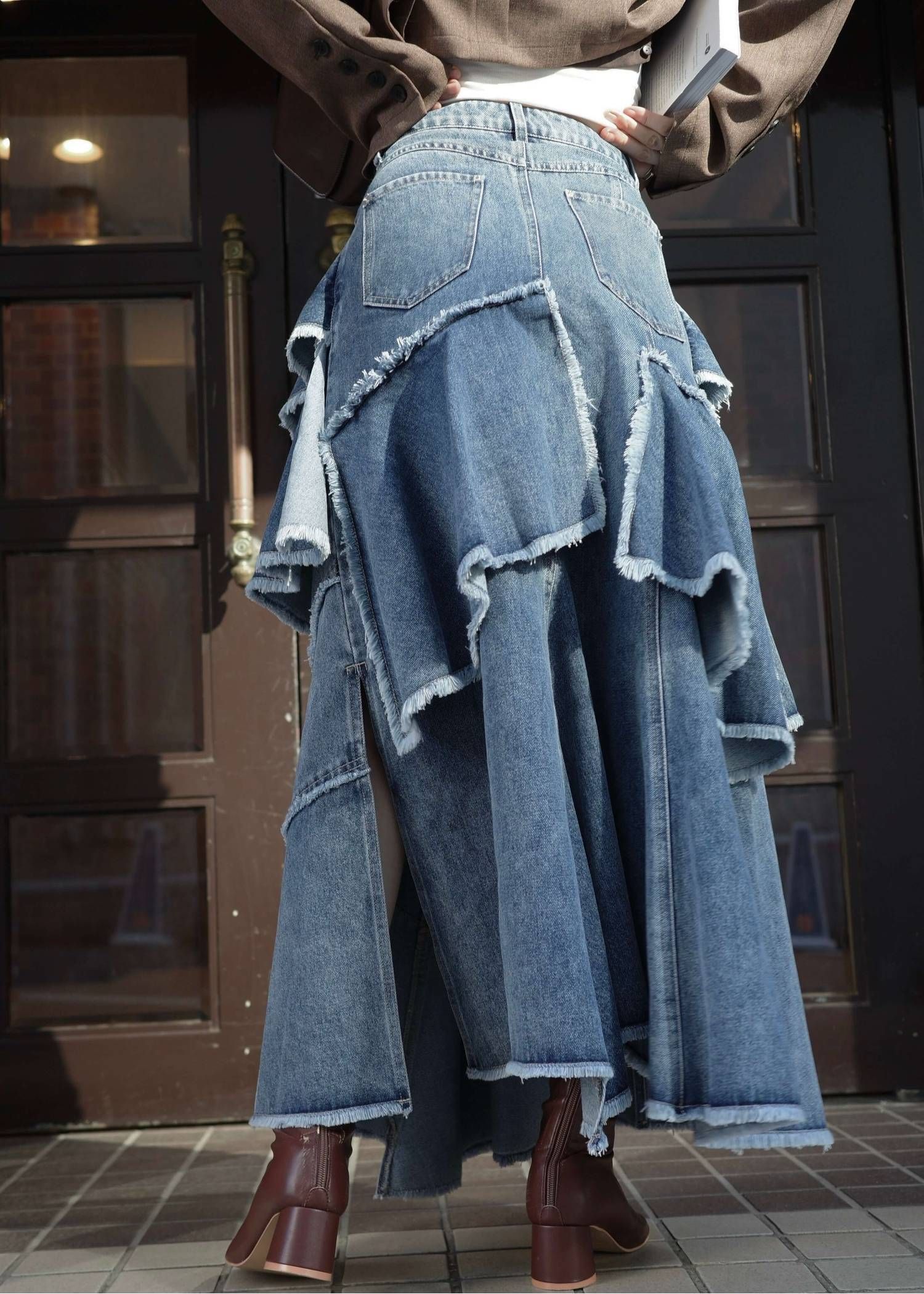 ランダム ティアードフリル デニムスカート (ブルー) random tiered frill denim SK (Blue) /  26SS