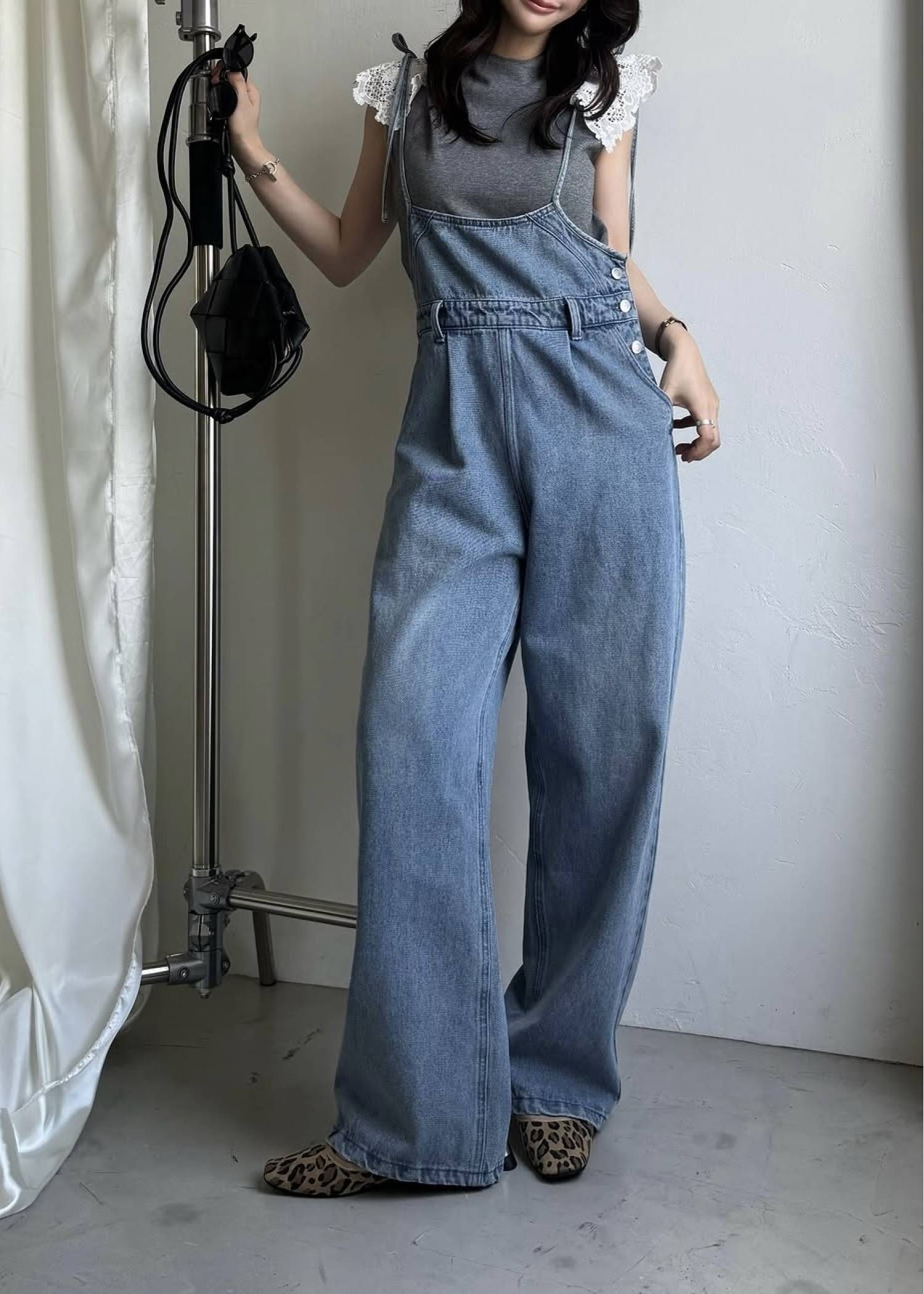 デニム リボンサロペット (ブルー) denim tapered ribbon salopette (Blue) /  26SS
