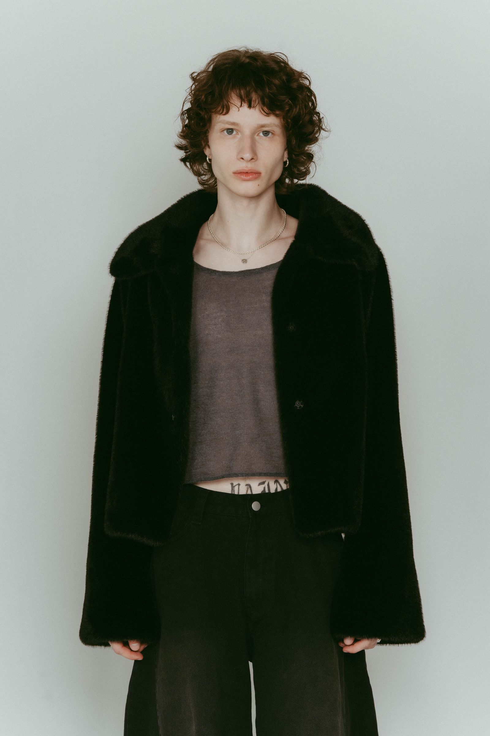 point collar fur coat / ポイントカラー ファーコートジャケット (ブラック) / 25AW