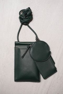 RECYCLING LEATHER MULTI MOBILE POUCH / リサイクルレザーマルチモバイルポーチ (グリーン) スマホショルダー/コインケース・カードホルダー付き / 取り外し可能