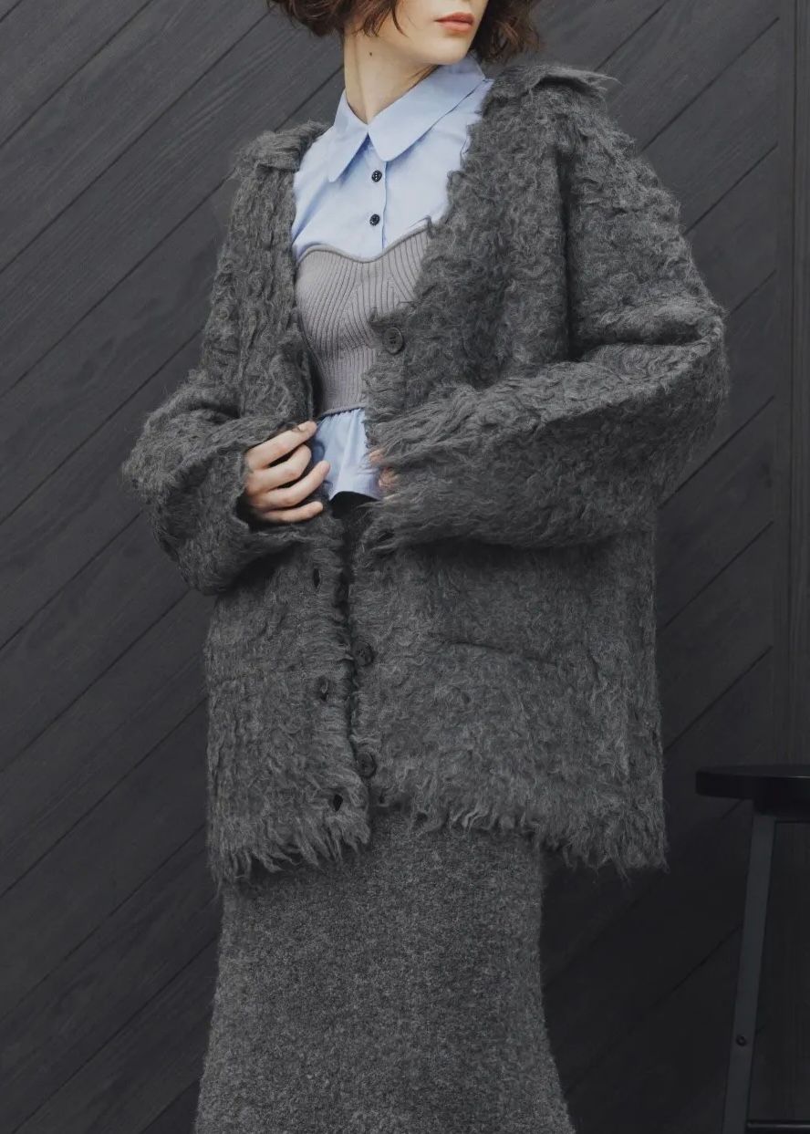 brushed lightly reversible knit cardigan / リバーシブルニットカーディガン (チャコール) / 25AW