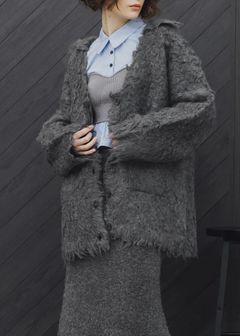 brushed lightly reversible knit cardigan / リバーシブルニットカーディガン (チャコール) / 25AW