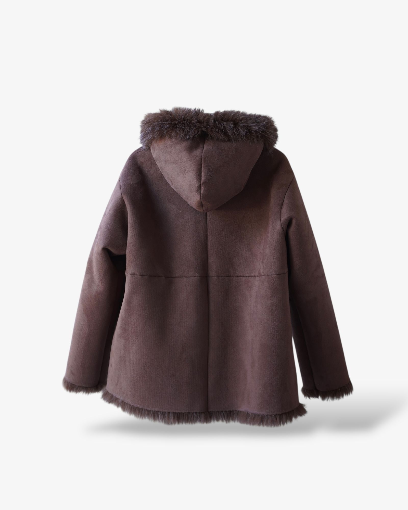 【25AW】Fox Like Fur Hoodie Coat / フォックスライクファー リバーシブルフーディコート (ブラウン) / エコファー / フェイクファー