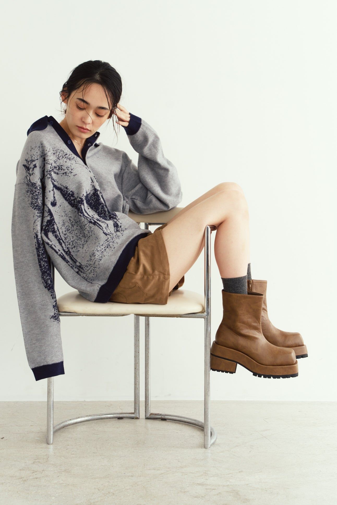 ボリューム スクエアブーツ (ブラウン) volume square boots (Brown) / 26AW