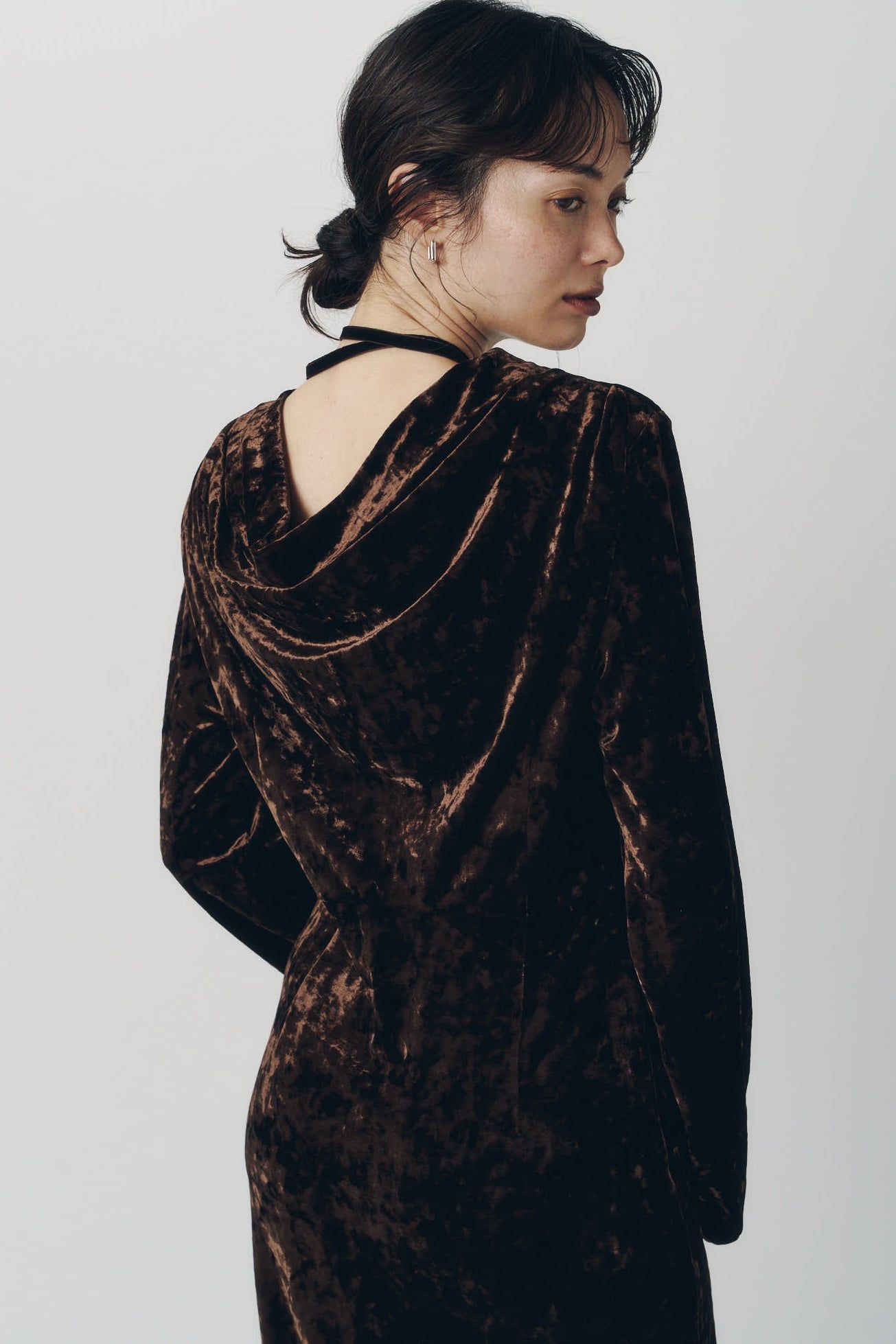 2ウェイ ベロアドレープドレス (ブラウン) 2way draped velour dress (Brown) / 26AW