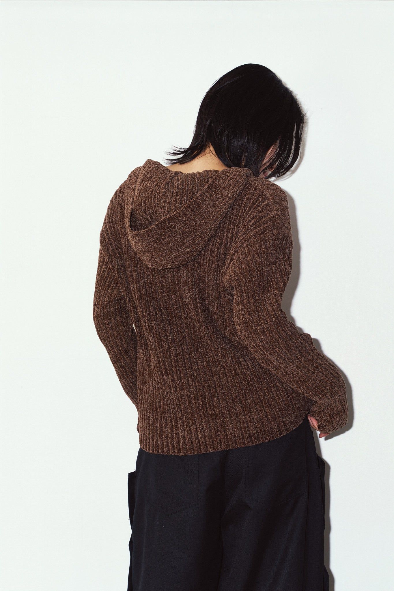 ブークレ ニット フーディ (ブラウン) rib hoodie boucle knit (Brown) / 26AW