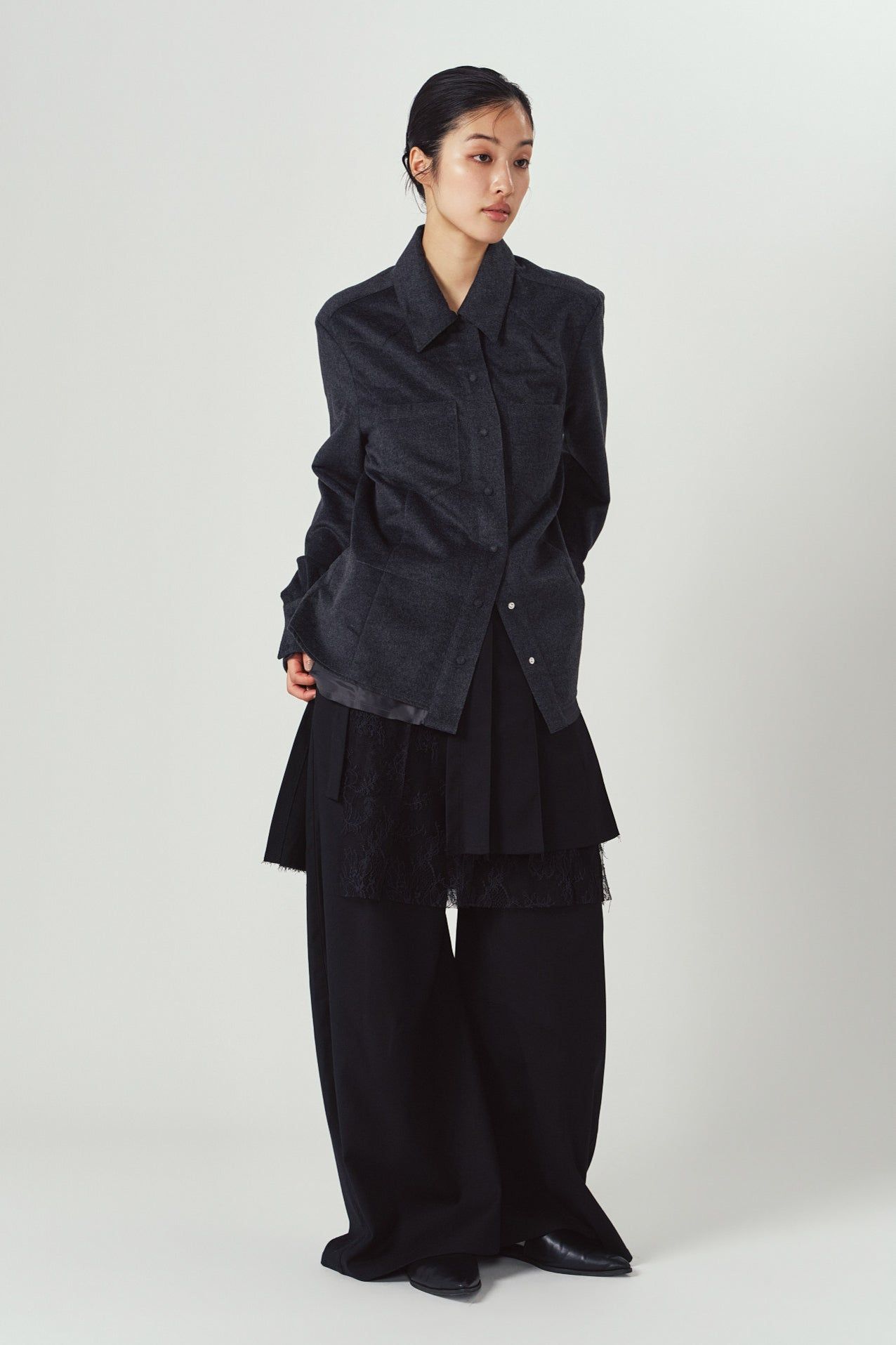 プリーツスカートパンツ (ブラック) pleated skirt pants (Black) / 26AW