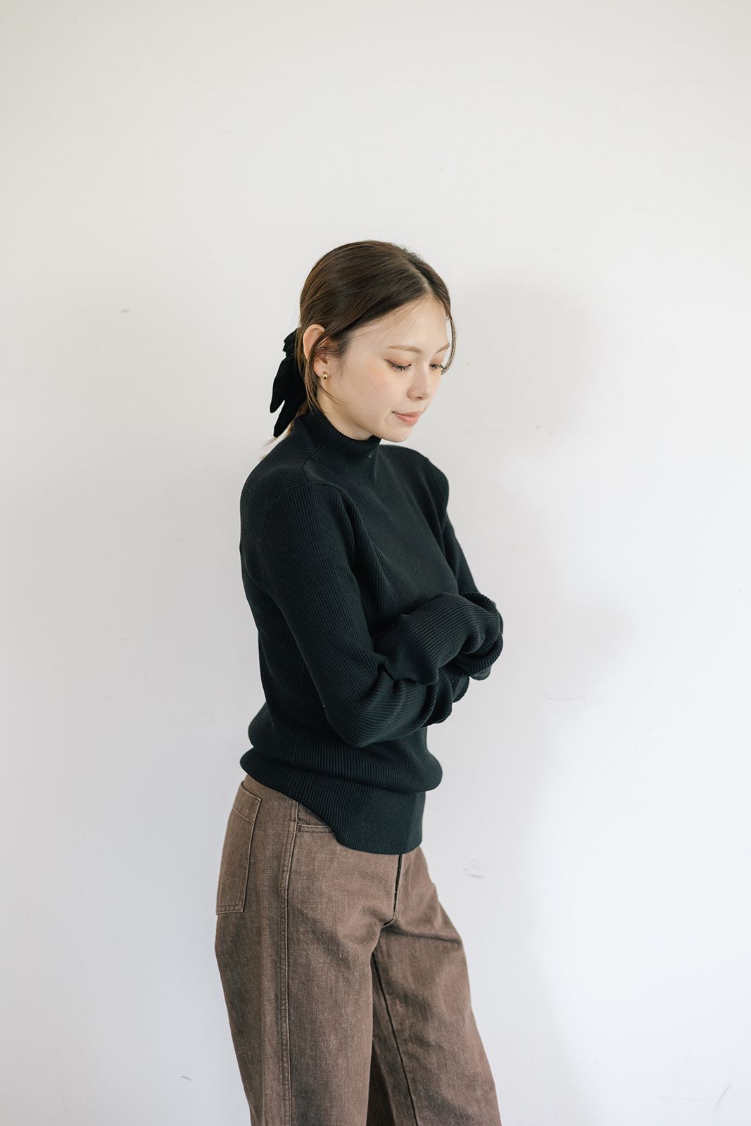 ハンドウォーマーリブトップス (ブラック) Hand warmer ribbed top (Black) / 26AW