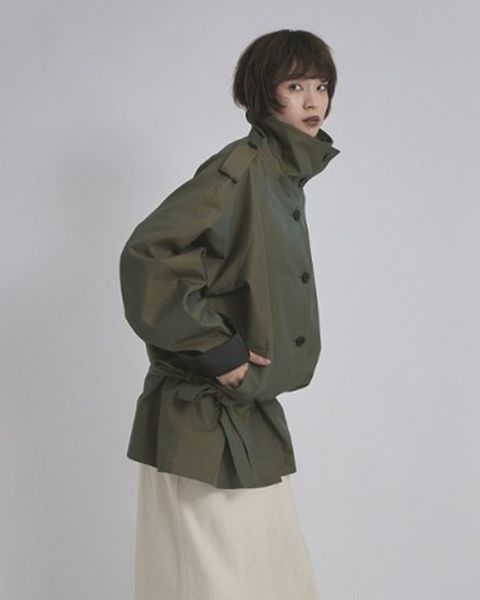 【26TH-05】スタンドカラートレンチコート (カーキ) Stand collar trench (Khaki) /  エコファー  /  フェイクファー