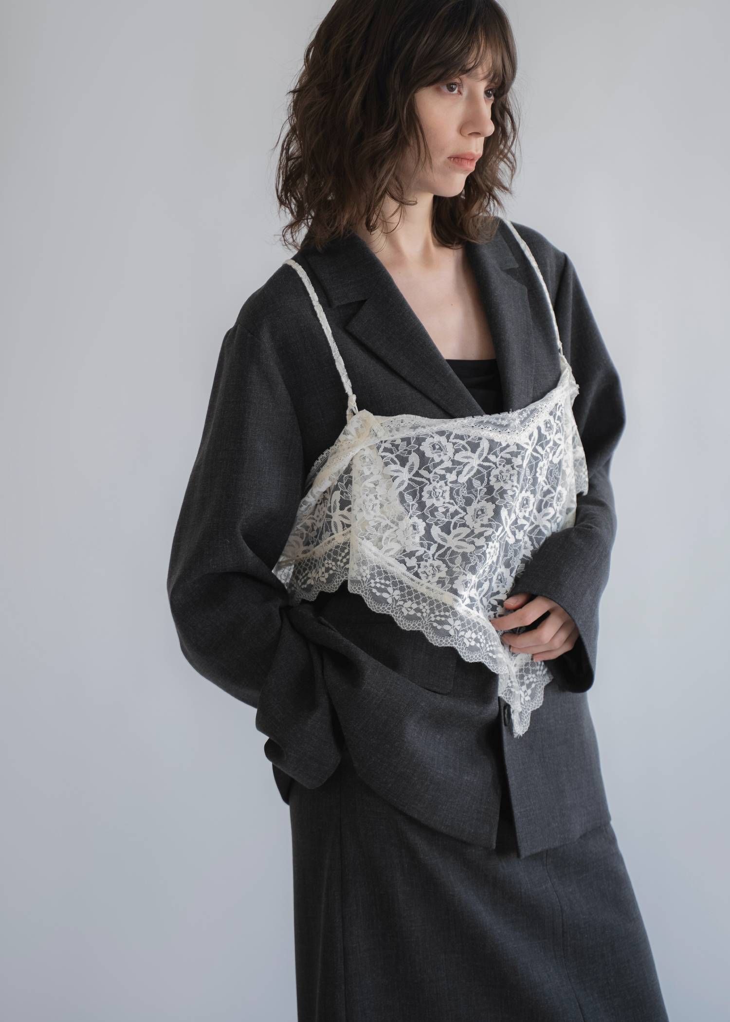 アレンジレース ジャケット (ブラック) arrangement lace shawl oversize JK (Black) /  26SS