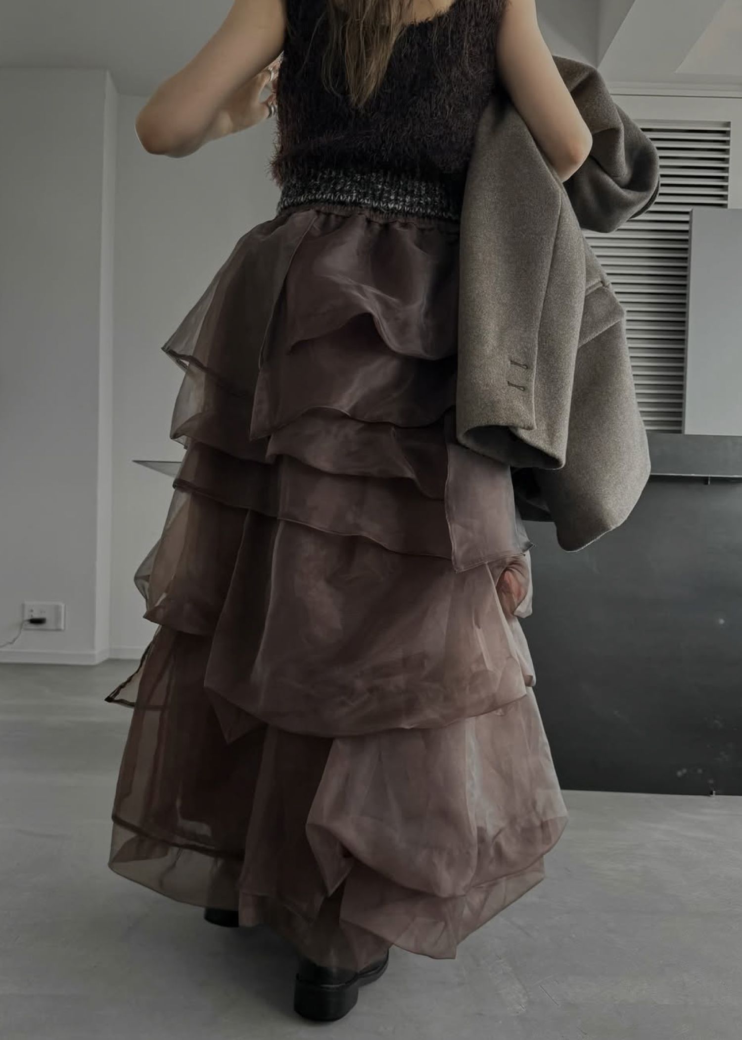 organdy random tiered pattern SK / オーガンジー ティアードスカート (ブラウン) / 25AW /