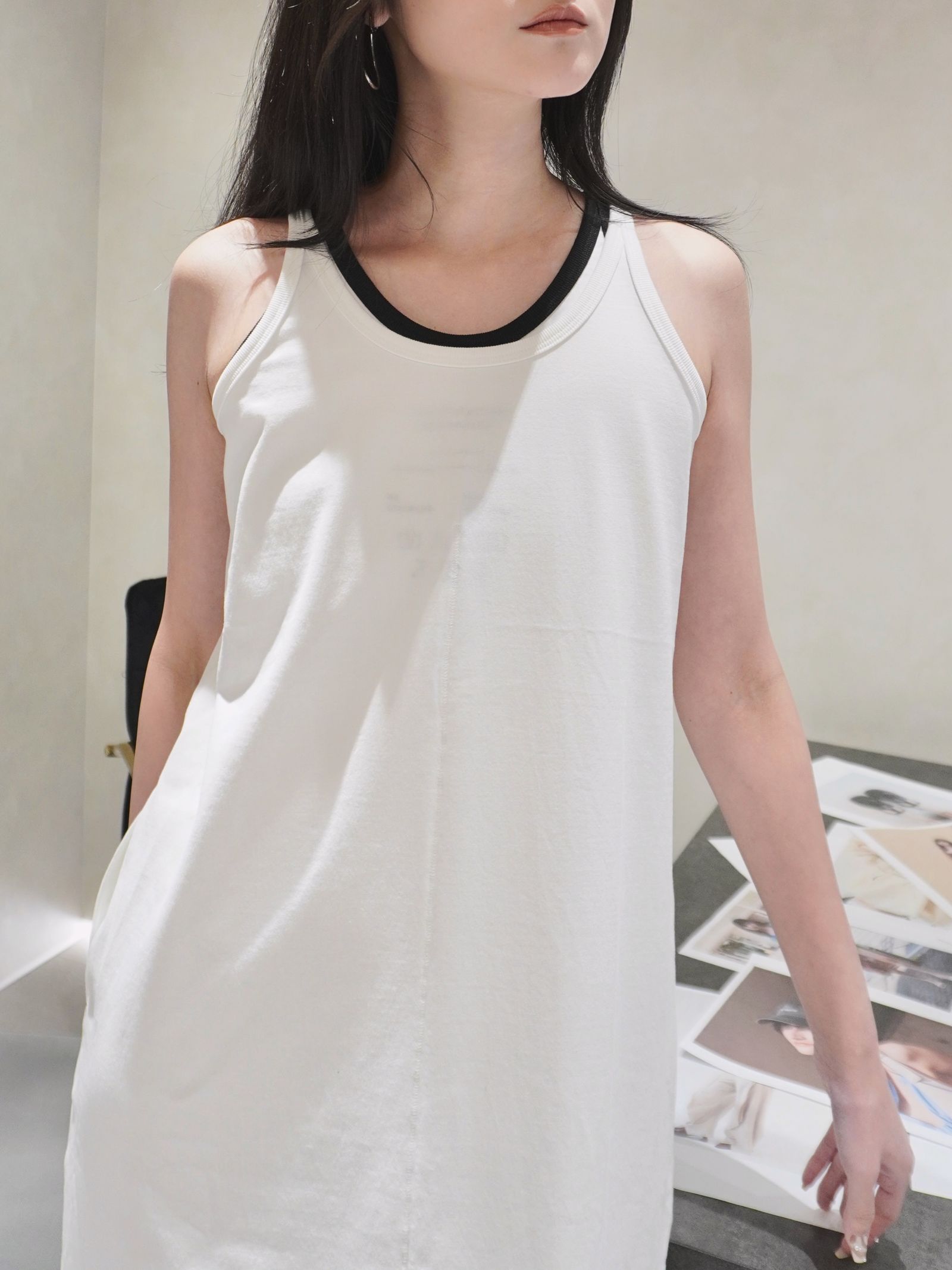 60/3 Jersey flip  tank-top dress / メニーウェイ タンクトップドレス (オフホワイト/ブラック)