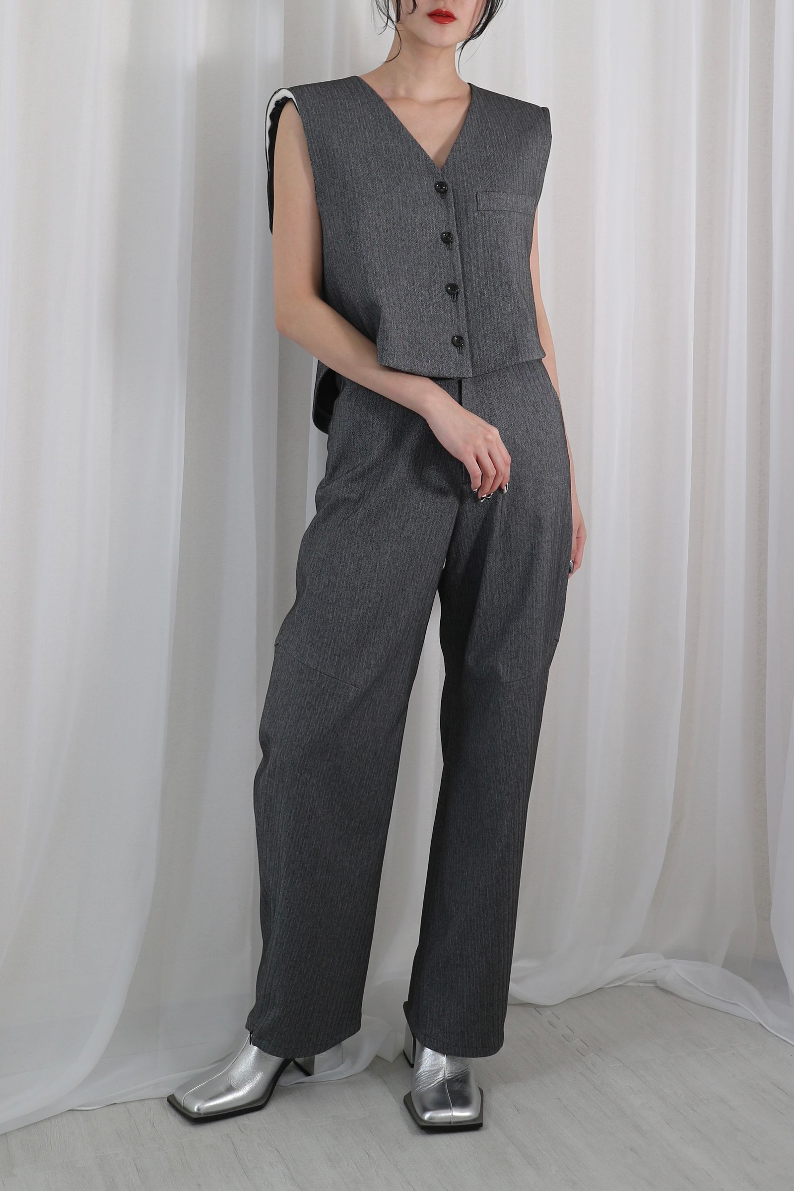 RETORO ROUND SLIT PANTS / レトロラウンドスリットパンツ (グレー)