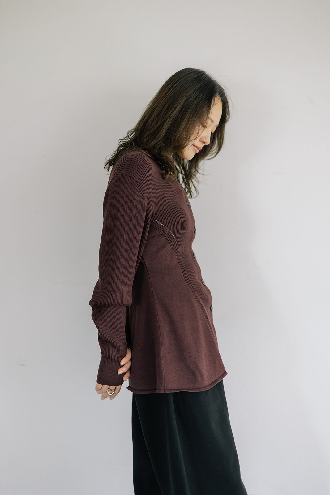 ペプラムニットカーディガン (バーガンディ) Peplum knit cardigan (Burgundy) / 26AW