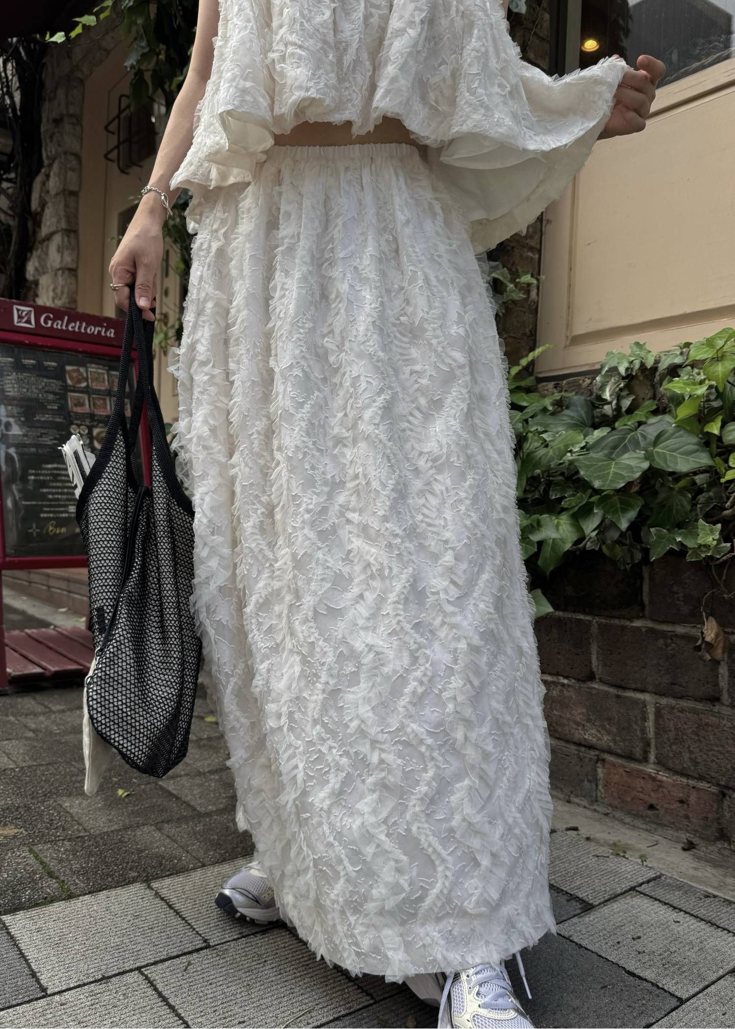 コクーンチュールスカート (シェル) cocoon cut jacquard tulle gather SK (Shell) /  26SS
