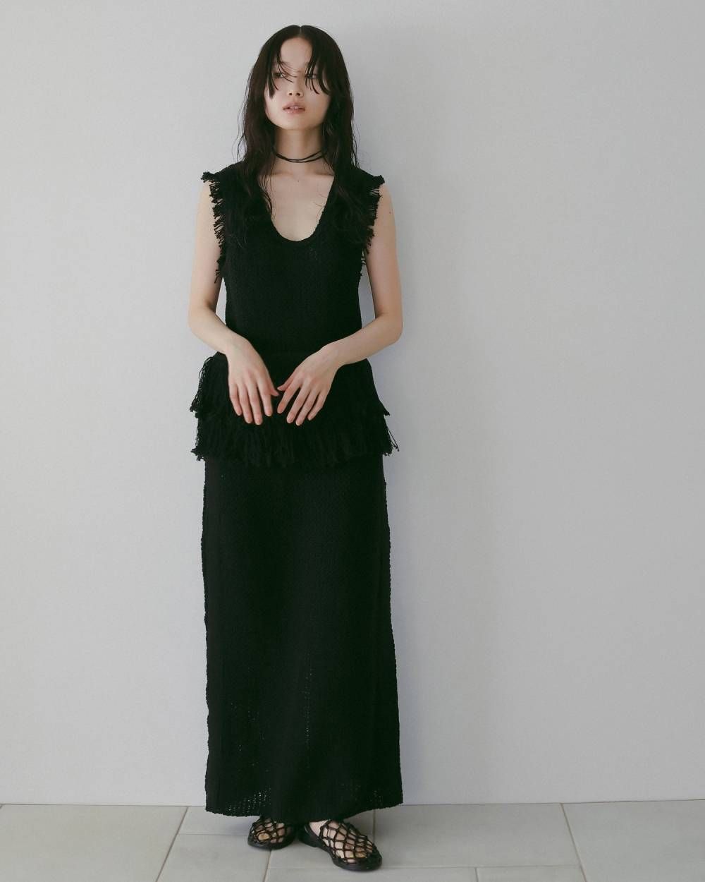 フリンジ ニットタンクトップ (ブラック) Fringe Knit Tanktop (Black) / 26SS