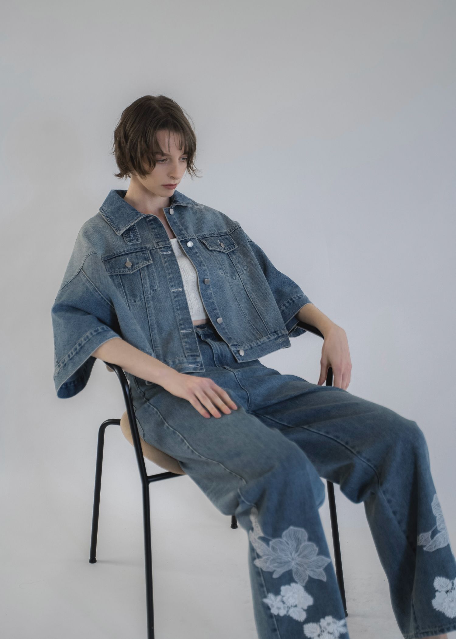 trucker detail denim poncho JK / トラッカー ポンチョ デニムジャケット (L/blue) / 26SS