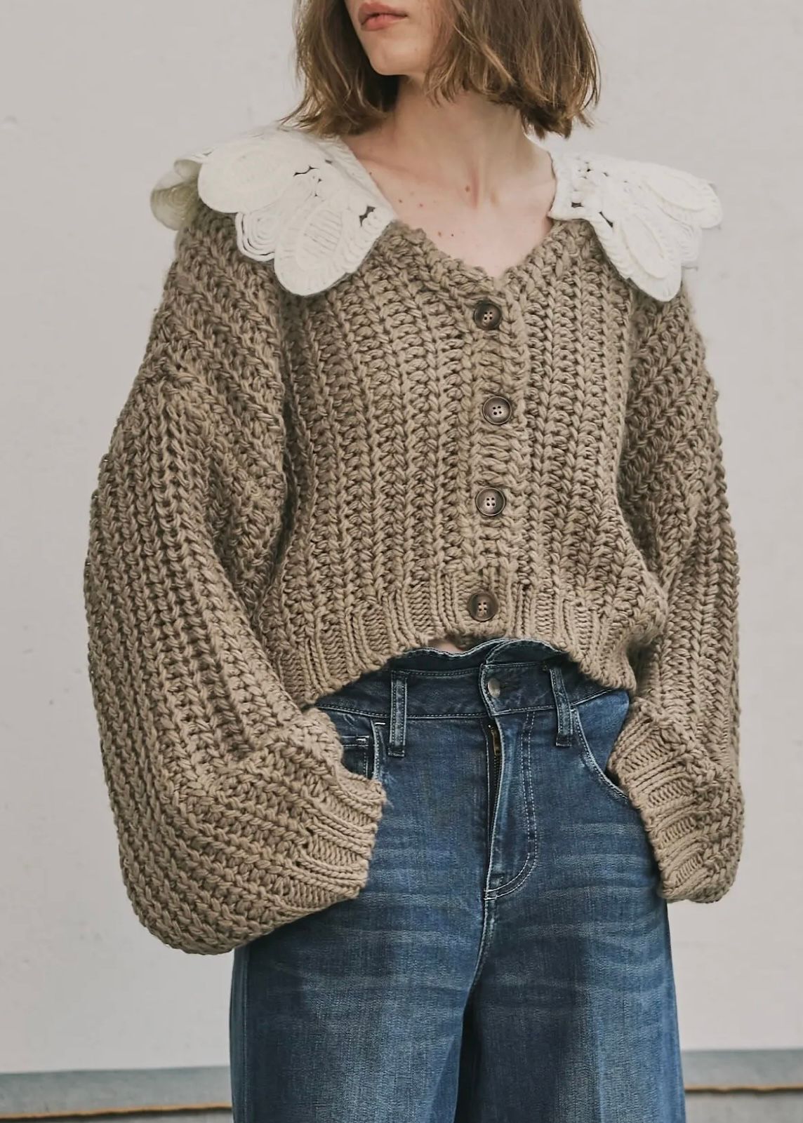 motif collar removal knit cardigan / モチーフカラー ニットカーディガン (モカ) / 25AW