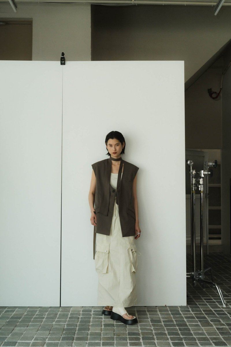 2way collarless gilet / 2ウェイ カラーレスジレ (グレージュ) / ユニセックス
