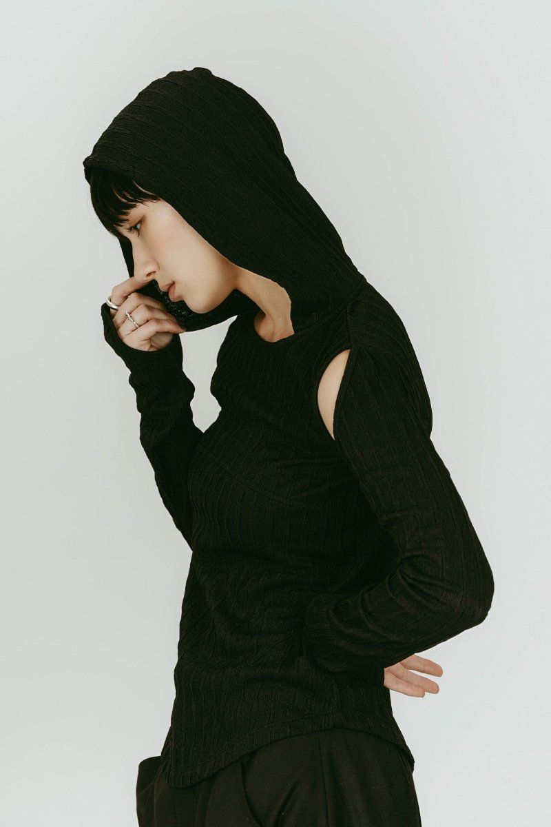 hooded jacquard top (Black) / ジャガード フーディトップス (ブラック) / 26SS